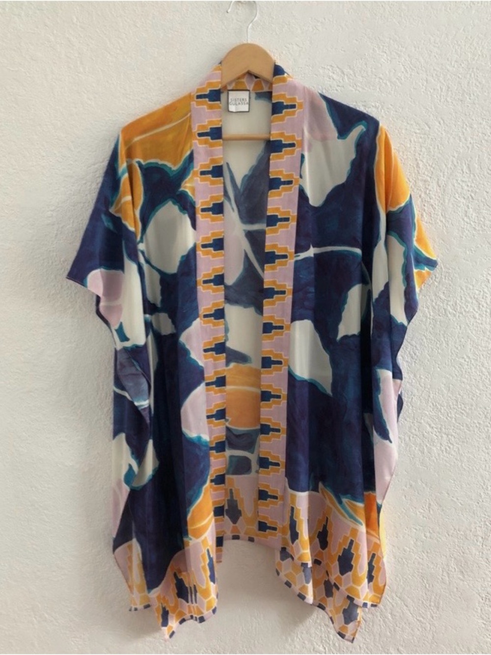 Anthropologie Abstract Floral Kimono - Navy, Mustard & Soft Pink